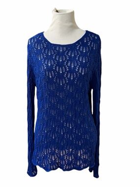 Vintage August Max royal blue open stitch sweater 4 Y2K sheer layering retro